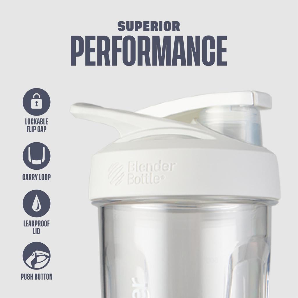 BlenderBottle Strada Tritan 28oz Protein Shaker, Authentic BlenderBottle Product, 828ml Capacity (600ml Markings), White (BBSTT28 WH)