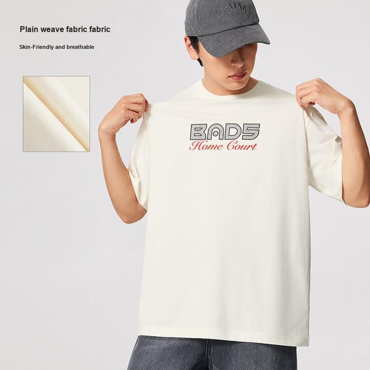 Li Ning Bad Five Fashion Versatile Casual Loose Round Neck Letter Print Short Sleeve T-Shirt Men Tops Off-White AHSVA13-1