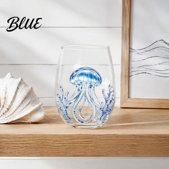 Vetro Dipinto a Mano Artigianale Animale Tema Trasparente Bicchiere Marino Manico Ergonomico Artigianale Cocktail Creativo da Bere per
