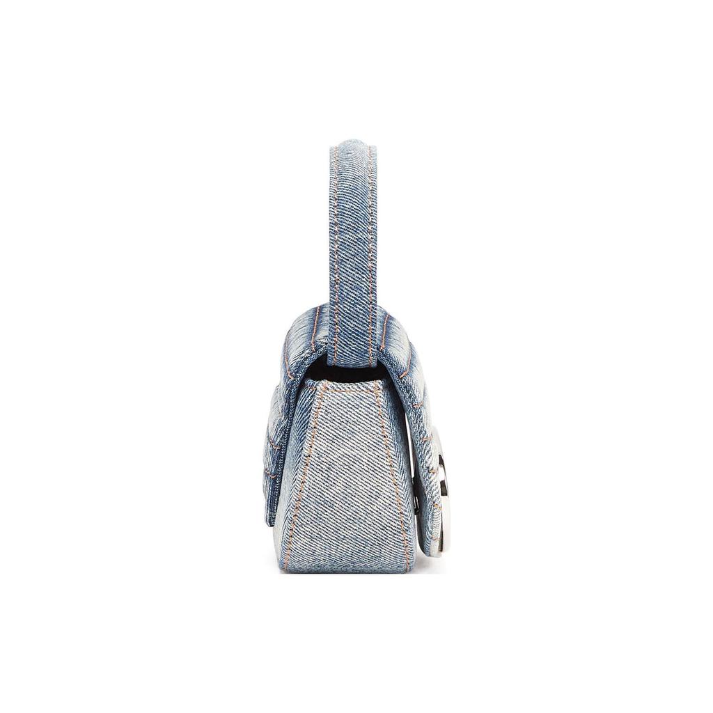 Diesel 1Dr Silver Logo Adjustable Detachable Shoulder Strap Cotton And Calfskin Mini Handbag Women handbag Blue White X08709P5572