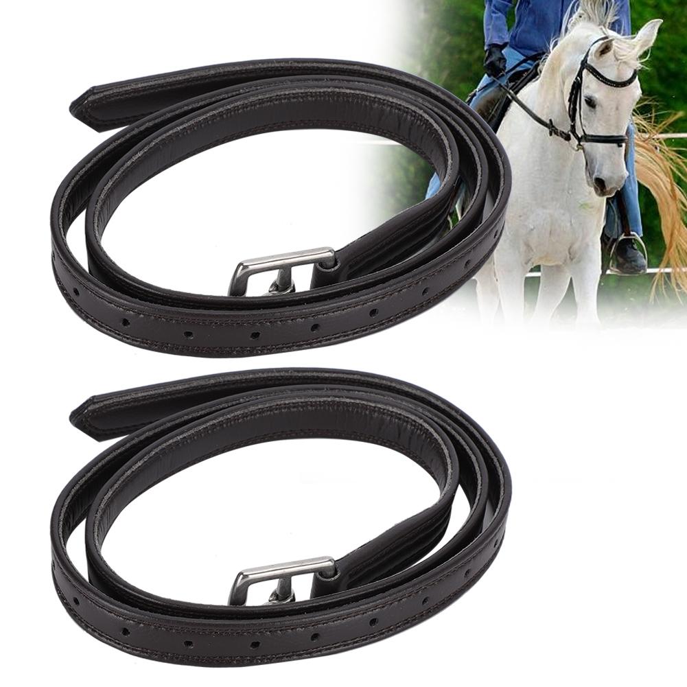 A Pair of Britain Saddle Horse Stirrup Belt Soft Leather Microfiber Stainless Steel BuckleDark
