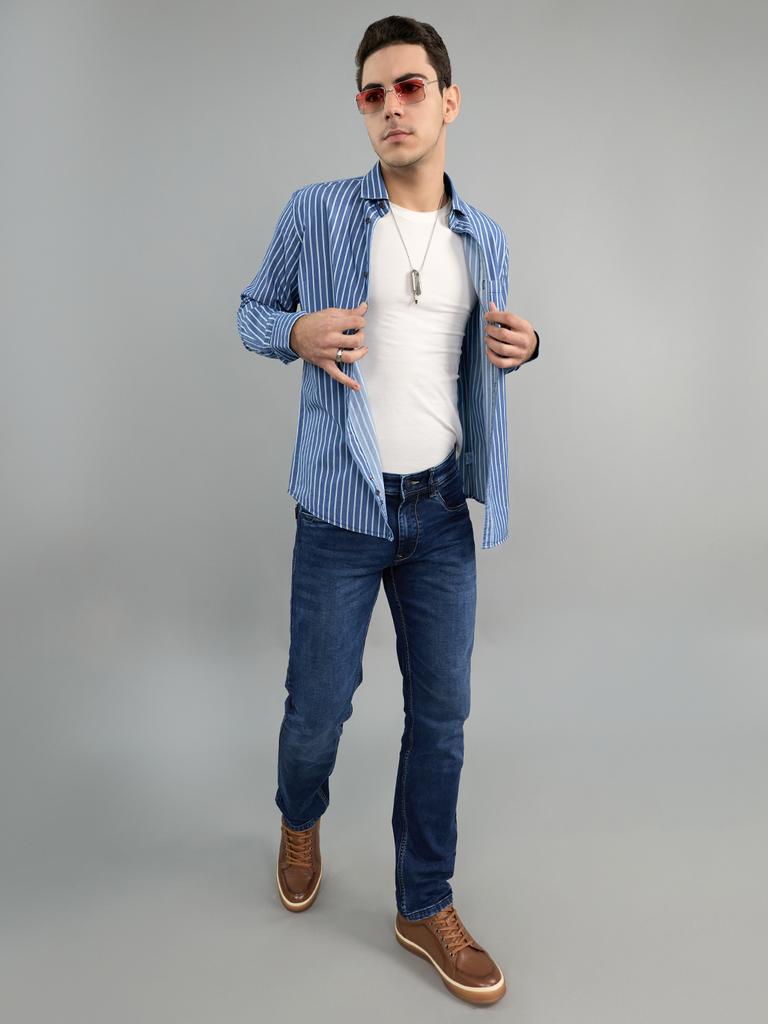 MONTE CARLO Men's Regular Fit Striped Full Sleeve Shirt