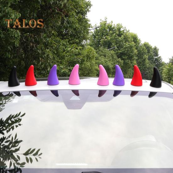 1 Pair Car Devil Horn Sticker 3D Automotive Roof Decoration Front Rear Bumper Guard Anti Collision Protector Waterproof Sunproof Universal Vehicle
