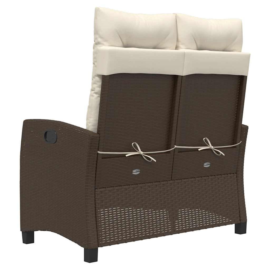 Adjustable Garden Bench with Cushions Brown Poly Rattan