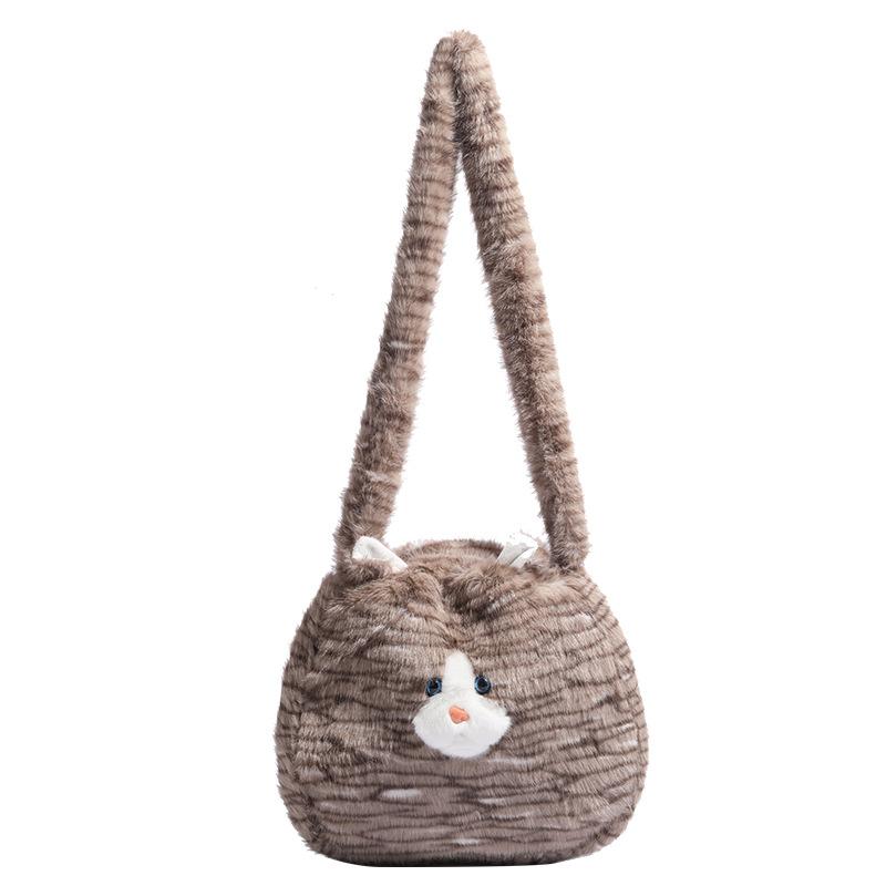 Cute plush cat messenger bag, new girls and girls soft and cute plush large-capacity shoulder bag
