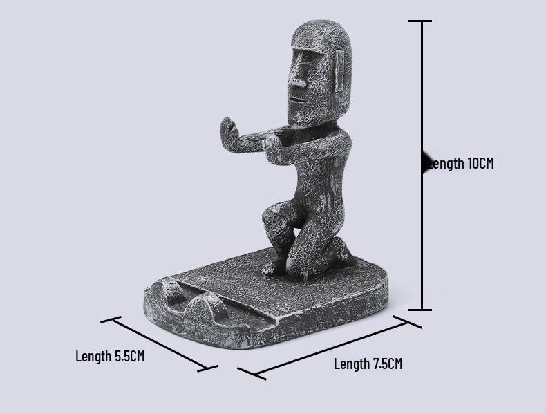 Desktop Mini Kung Fu Moai Phone Stand: Quirky Stone Statue for Office or Lazy Stand Use
