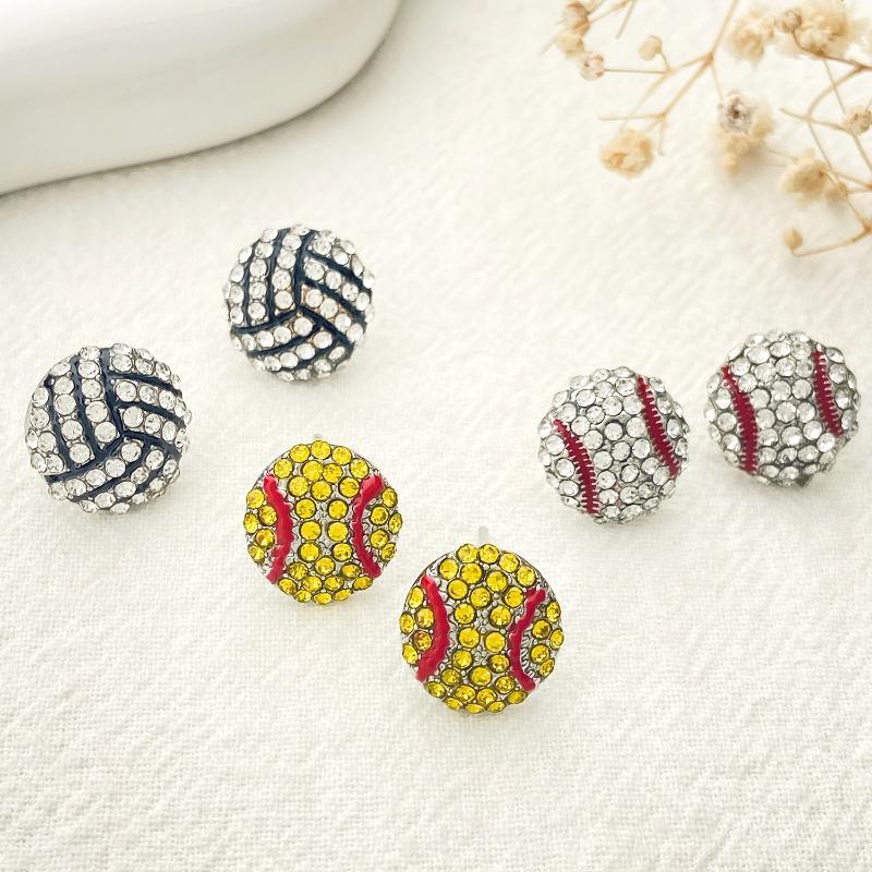Sporty Rhinestone Stud Earrings 2Pcs Alloy Football Basketball Design Shiny for Sports Enthusiasts Christmas Gift