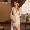 Women's Lace Padded Backless Sleep Dress with Mesh Robe Lounge Set