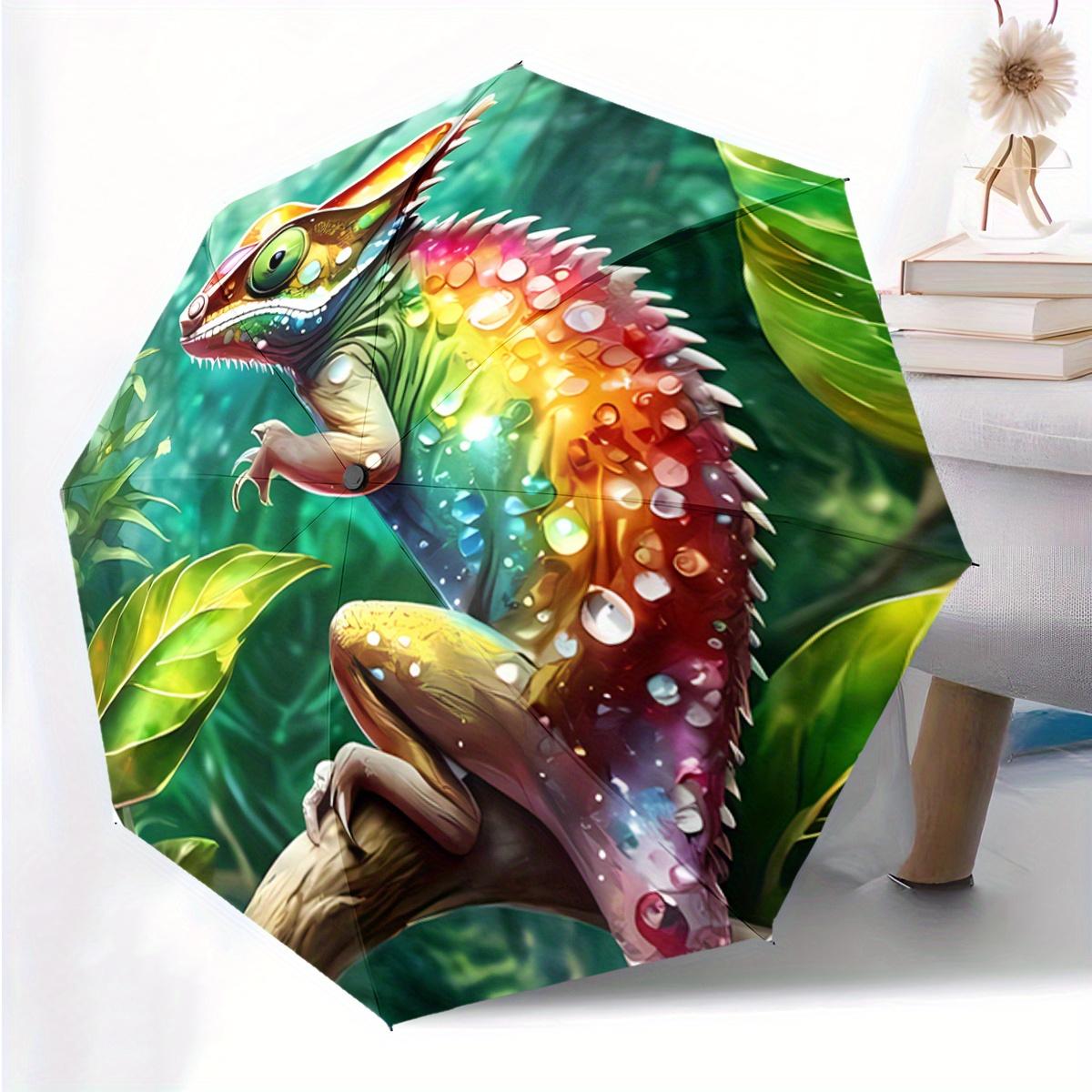 

Chameleon 3D Pattern Print 1pc Automatic Folding Umbrella, Portable & Foldable Design with 8 Ribs, Casual Outdoor Accessory Bi (as the picture,Iron&8K)