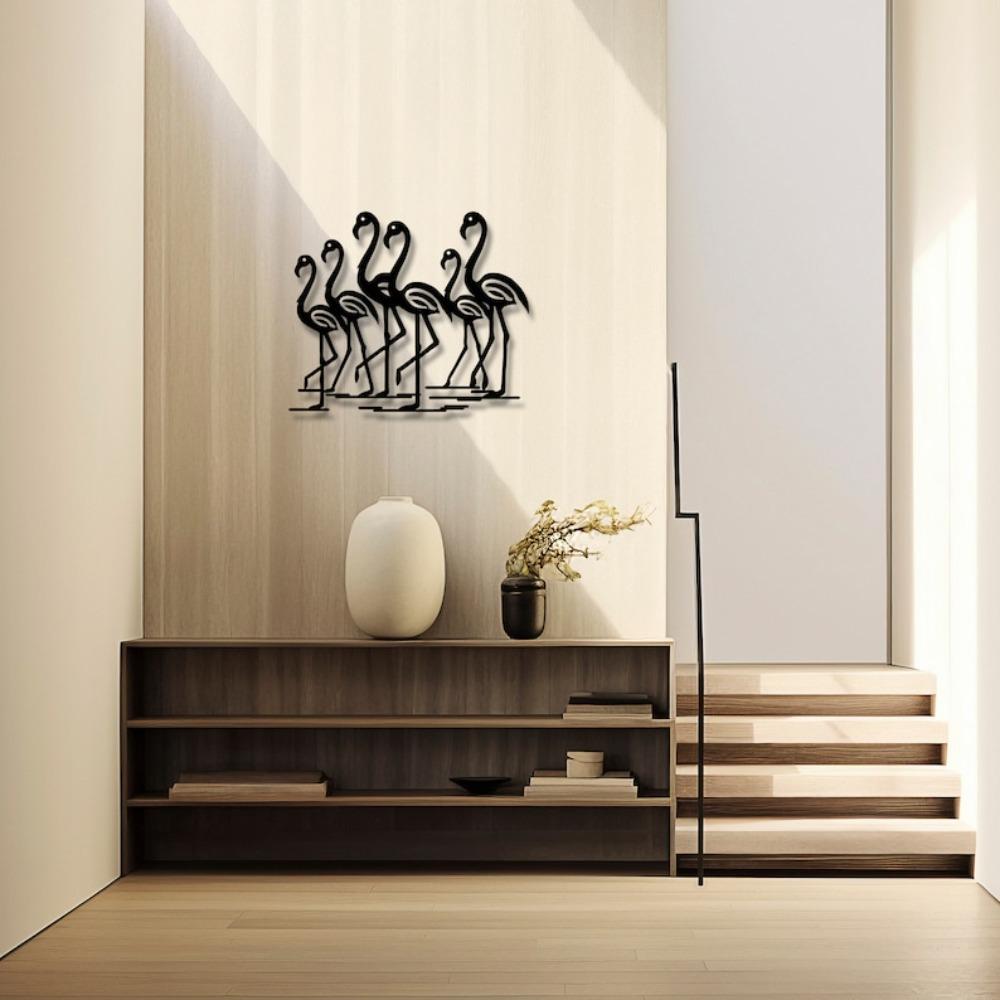 Minimalist Flamingo Metal Wall Art Black Silhouette Sculpture Modern Home Office Lake House Decor
