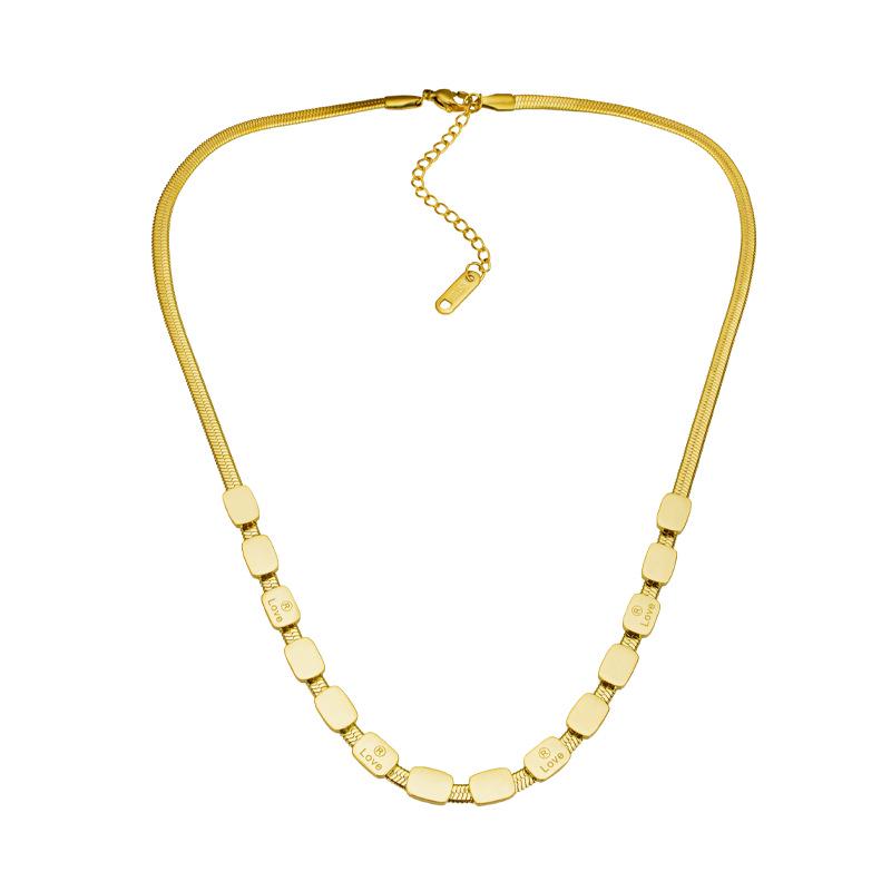 18K Gold Plated Titanium Steel Square Bead Necklace - Colorfast Sweater Chain with Niche Design 18K Gold Plated