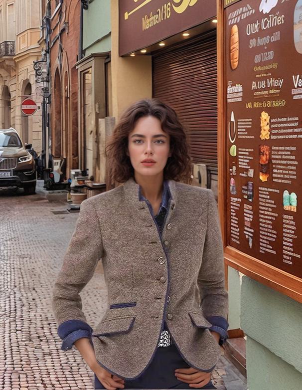 2026 European & American Casual Women s Multi-Button Color Block Wool Coat - New Spring Style S кофейный