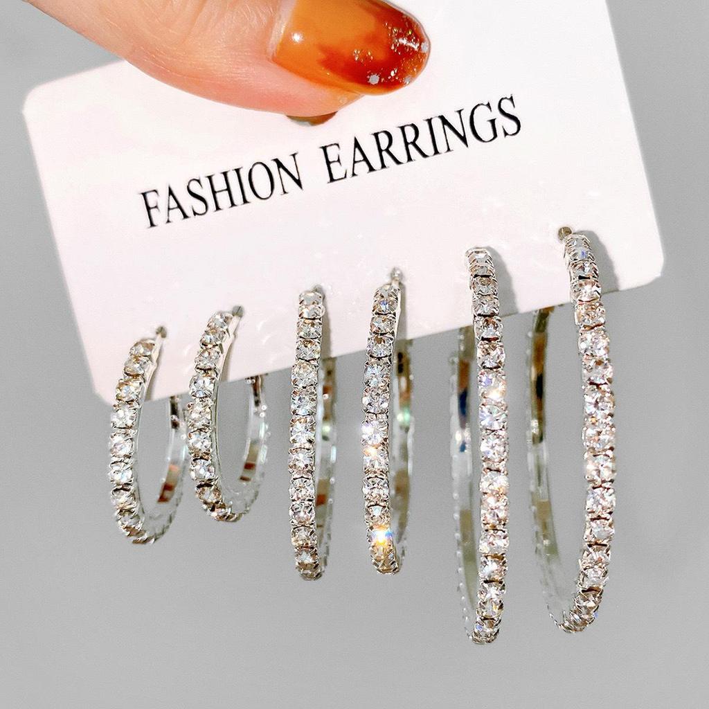 Korean Chic Luxury Diamond C-Shape Hoop Earrings