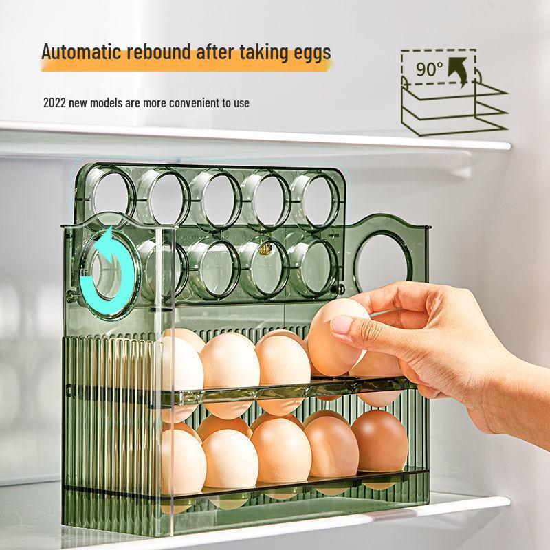 Automatic Flip Egg Storage Box - Kitchen Egg Tray & Duck Egg Holder for Refrigerator Side Door