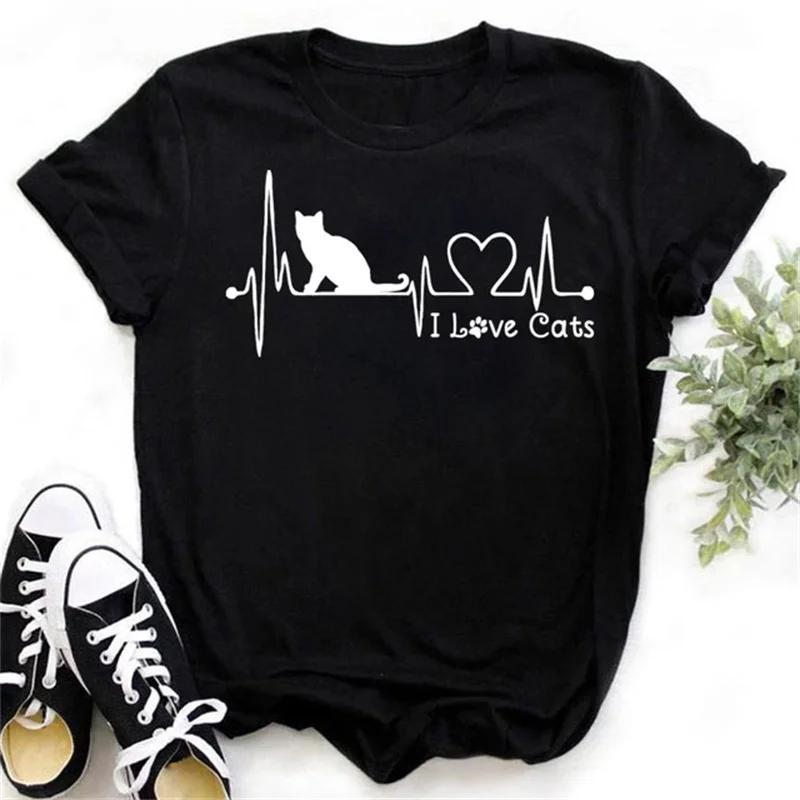 Maycaur Cute Paw Women T Shirt Fashion Cat MOM Printed Woman Tops Harajuku Punk O-neck Top Tee Black Shirt T Female T-shirt