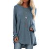 Yousheng Women Tops Round Neck Long Sleeve Loose Fit Solid Color Tunic Top Casual Shirt with Hip Coverage Length