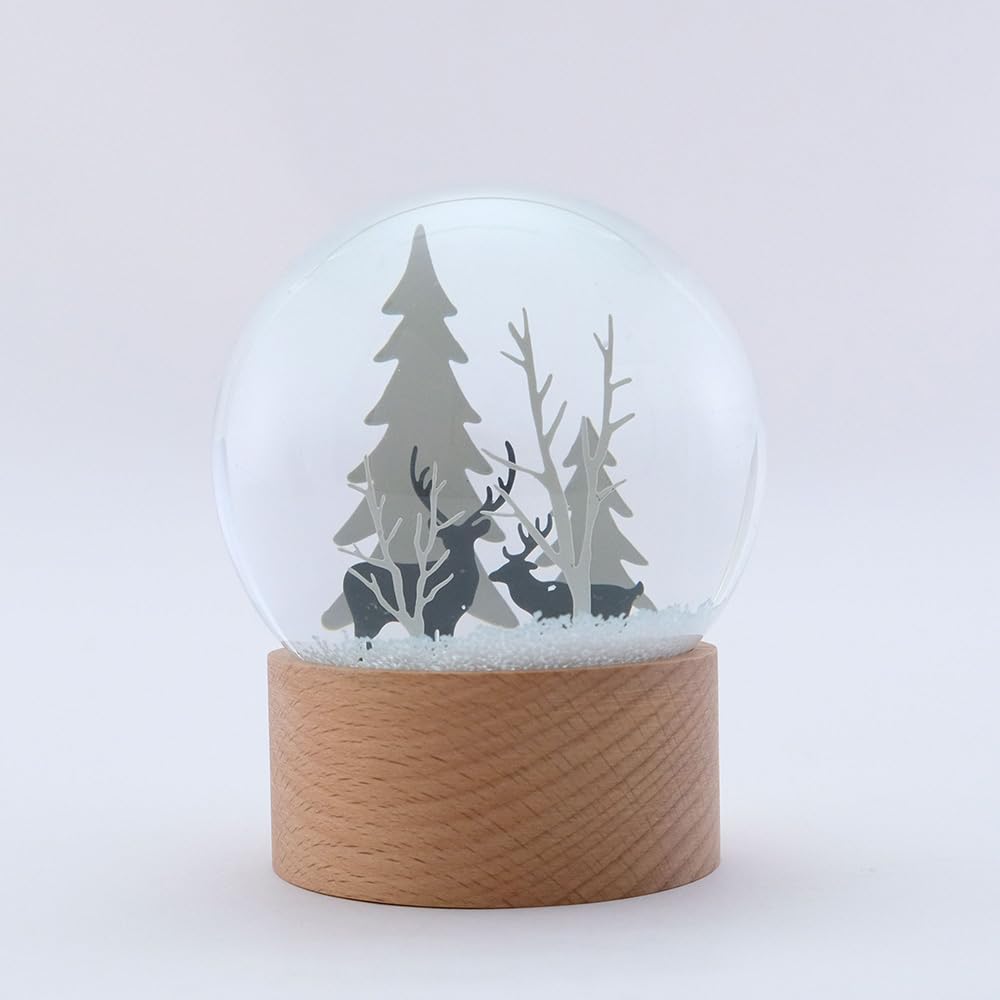 shesay Snow Globe Forest Christmas Fir Tree Reindeer Forest Natural Wood Ornament that blends seamlessly into your interior decor Entrance Desk