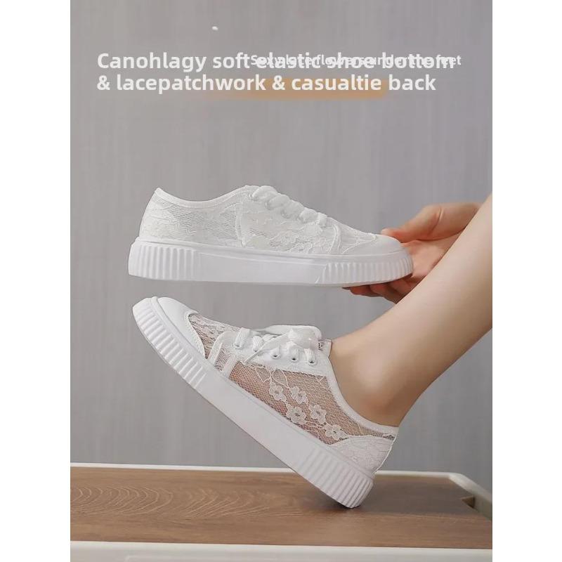 2025 Summer New Trend Lace Mesh Breathable Mesh Hollow Canvas Shoes Casual Sports Small White Shoes Board Shoes