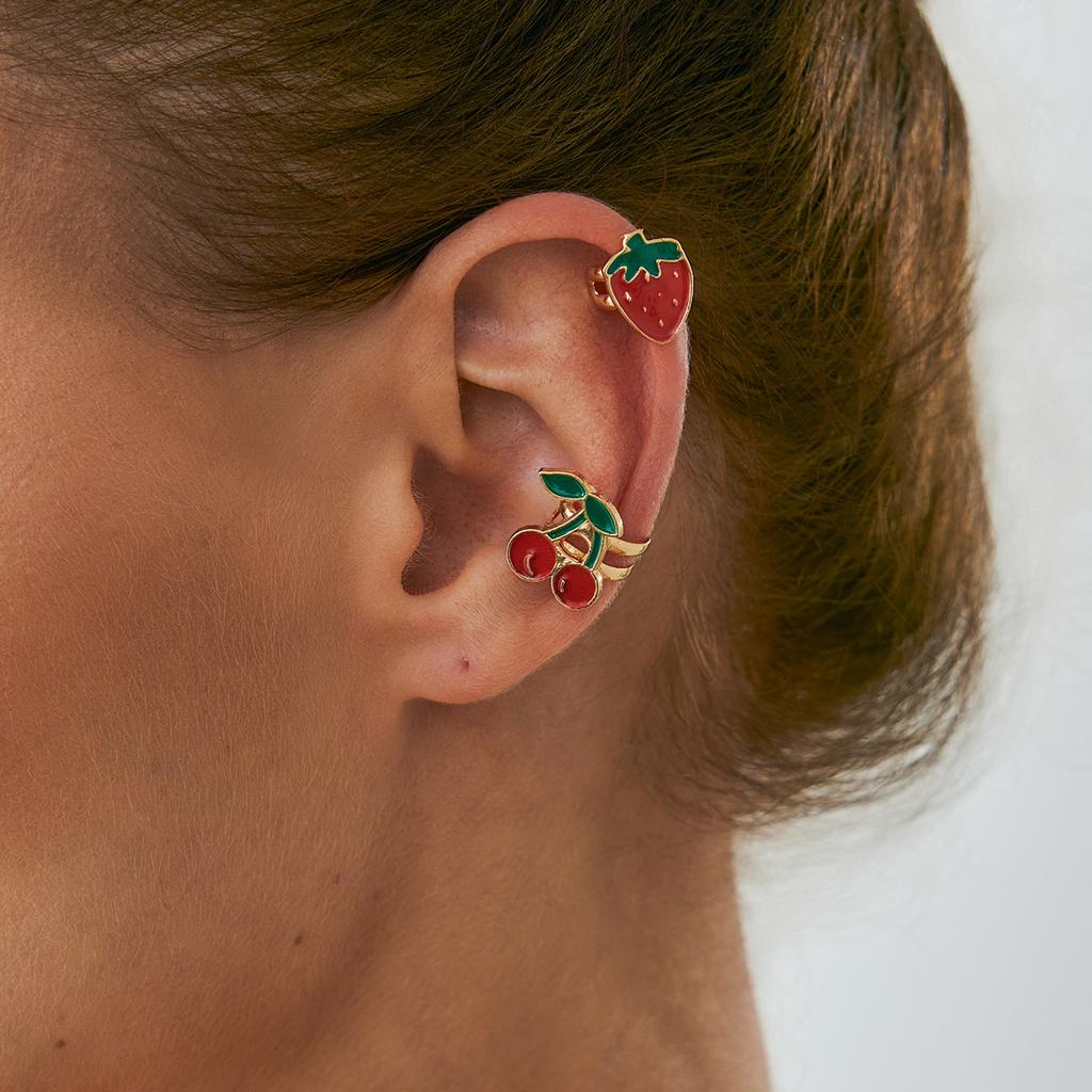 Fresh Fruit Strawberry Ear Bone Clip Earrings Simple Irregular Metal Oil Drip Earrings Female
