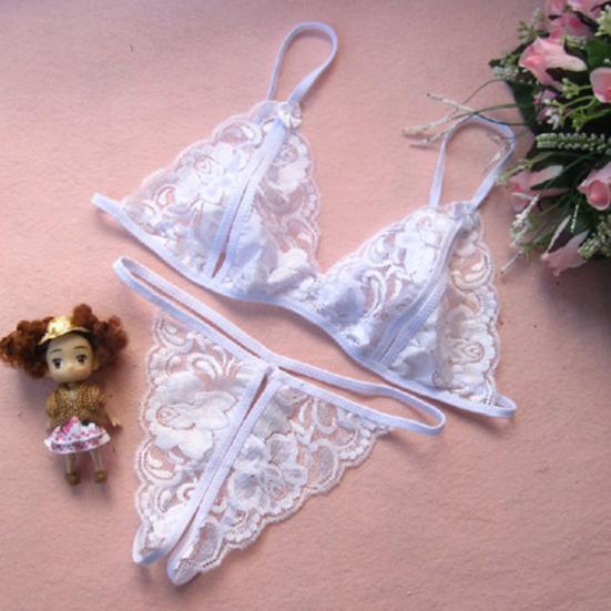 Sexy Women Sheer Lace Bandage Bra Open Crotch G-String Erotic Underwear Set