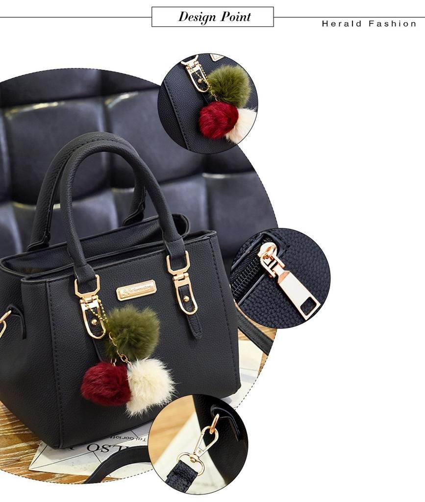 Fashion Women Handbags Hairball PU Leather Totes Bag Top-handle Crossbody Bag Shoulder Bag