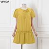 VONDA Women Summer Round Neck Casual Short Sleeve Ruffled Mini Dress