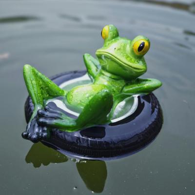 Floating Frog Statue Resin Lying On Tire Frog Figurine Sculpture Outdoor
