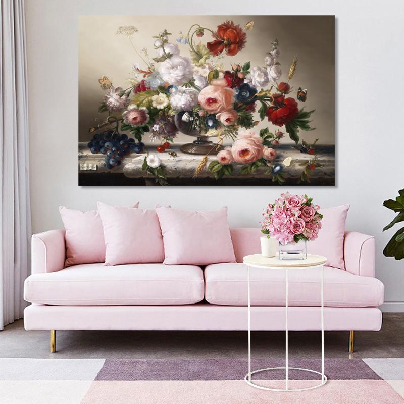 Classic European Still Life Posters and Prints Wall Art Canvas Painting Flowers Arrangement Wall Pictures for Living Room Decor