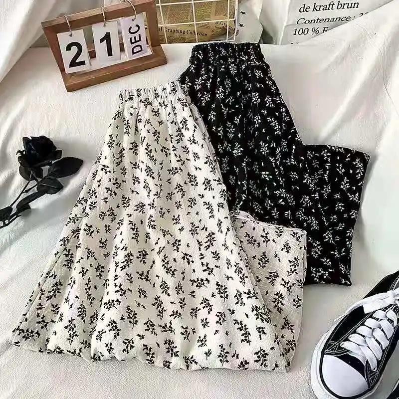 Women's Spring/Summer High Waist Retro Floral Half Length Skirt, Medium Length, Fresh and Elegant A-line Skirt