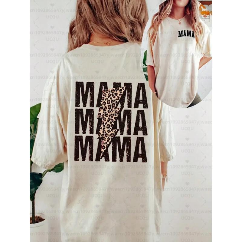 Women's Short Skeeve Casual T-Shirt With Letter & Lightning Print MAMA MAMA MAMA Graphic Cheetah Print Tees Women Tops