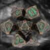 7 Pcs Yellow Green Tree Vine Metal Dice Solid Metal Polyhedral Dice Set Suitable for Role-Playing RPG Board Game Dice RPG