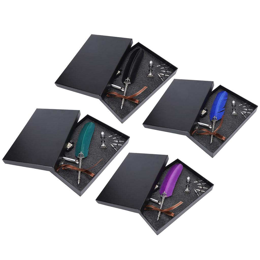 Set di penne d'oca, penna a immersione, timbro, studenti, insegnanti, calligrafia antica, regalo vintage