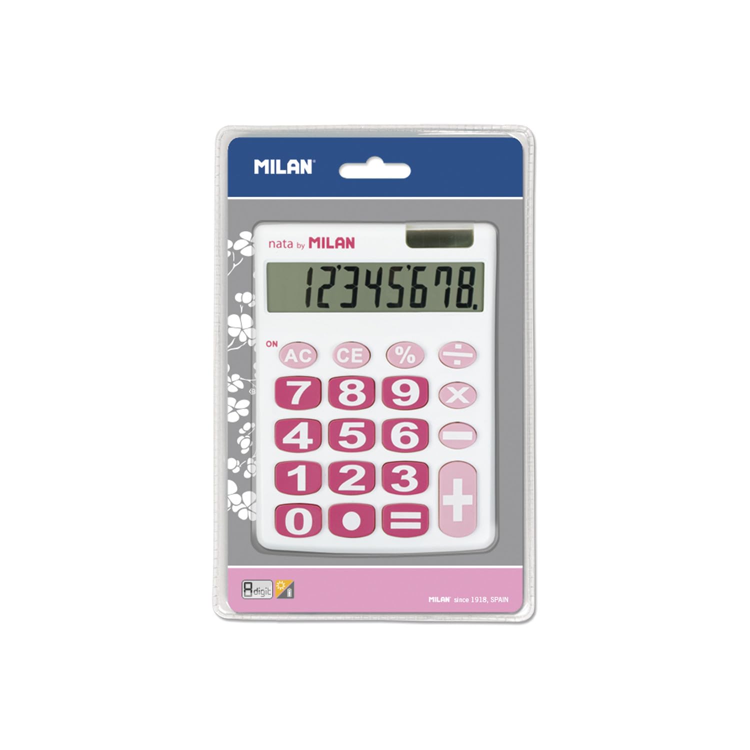 

MILAN 8 digit calculator big key 151708WBL white x pink