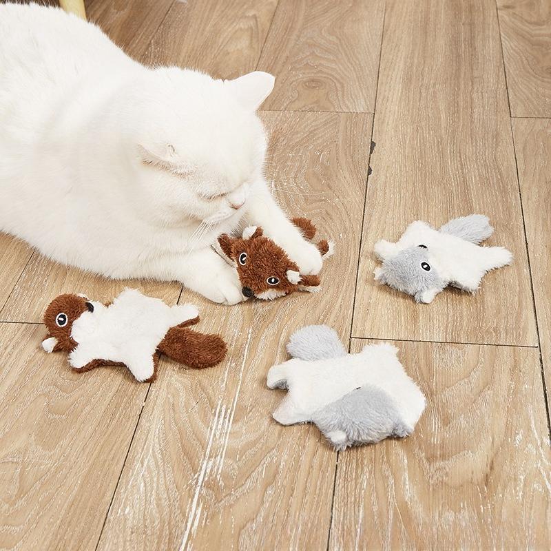 Durable Squeaky Plush Flying Squirrel Cat Toy with Crinkle Paper and Bell for Chewing Teething Puppy Pet Playtime