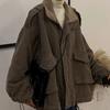 Women Winter Warm Patchwork Corduroy Vintage Thick Loose Parkas Female Outwear Pocket