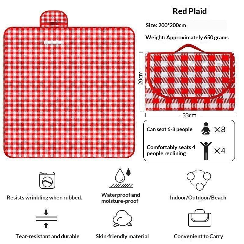 Plaid Picnic Blanket Foldable Double Sided Waterproof Stain Resistant Mat for Camping Beach Park Hiking Trips