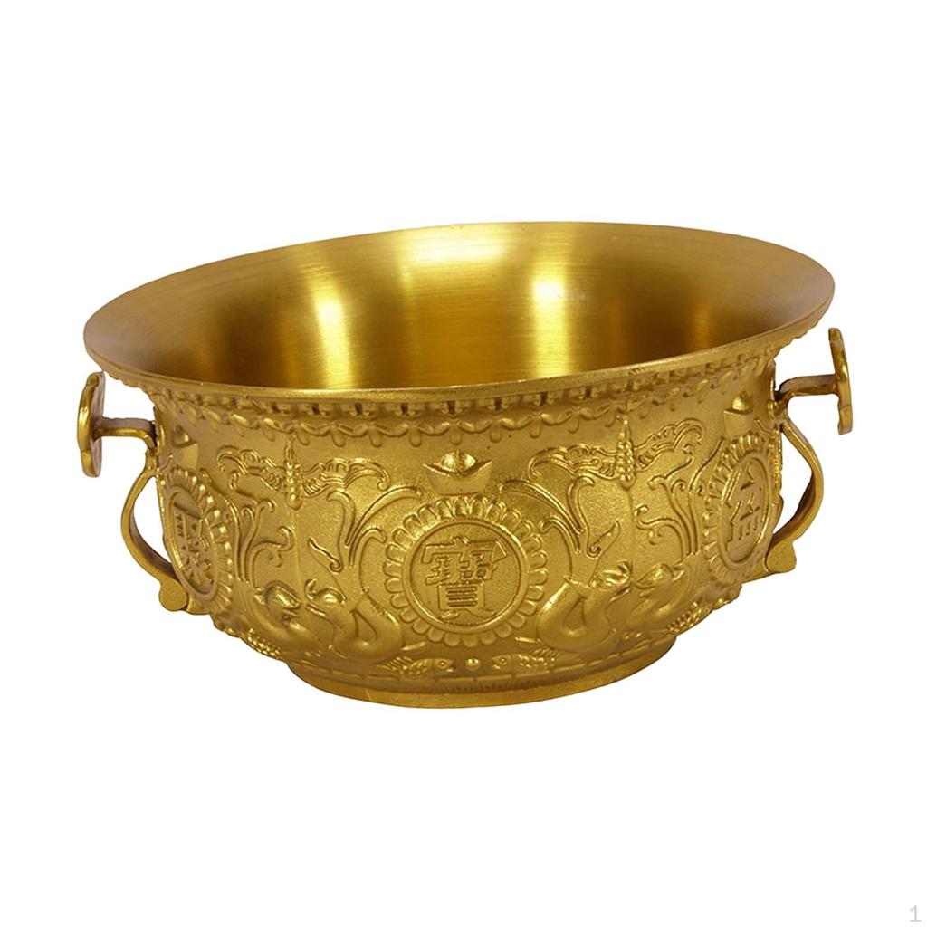 Brass Cylinder Bowl Statue Figurines Treasure Basin Sculpture Rice Vat for Cabinets Table