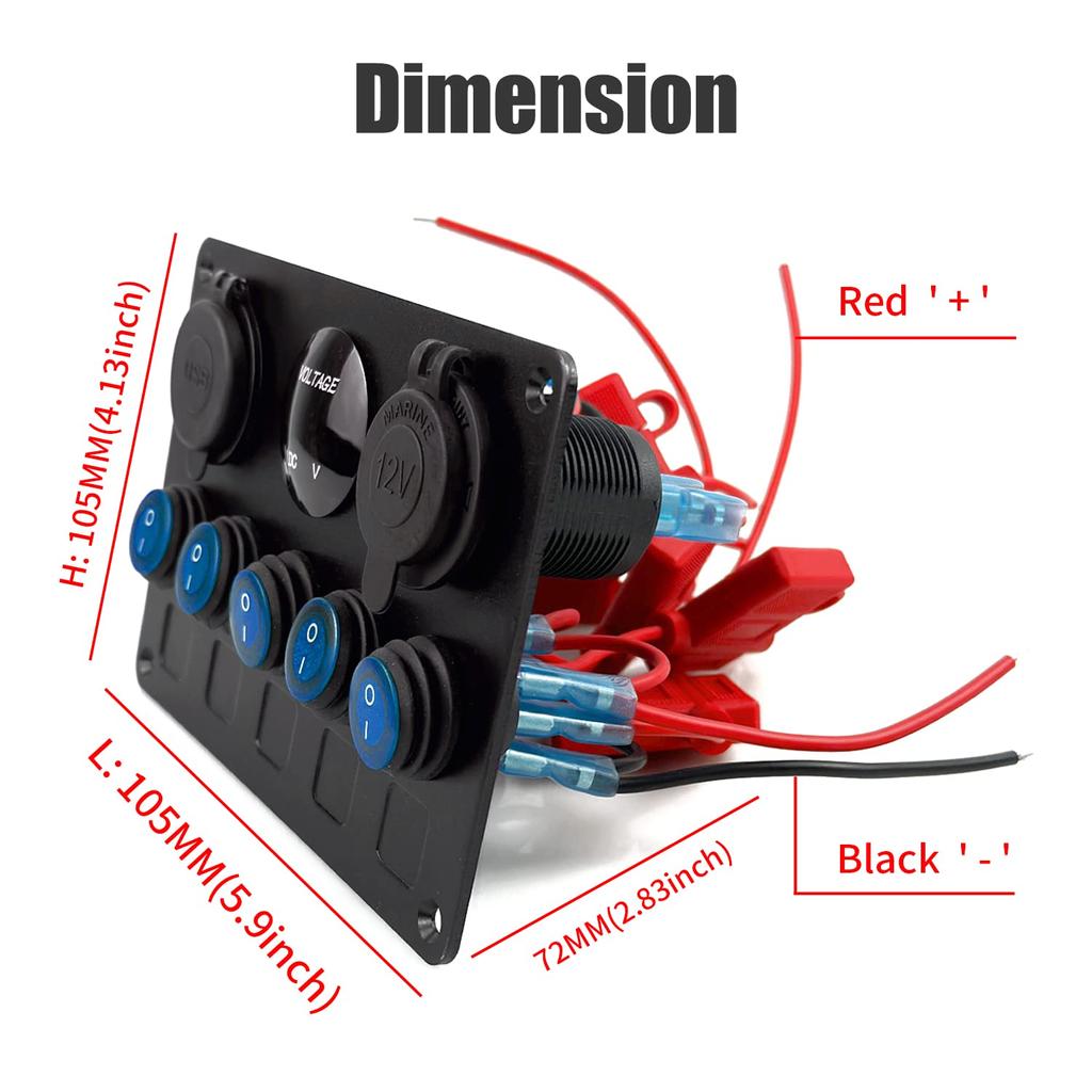 5-Wege-Bootswippschalter-Panel mit Leistungsschaltern, wasserdichtes digitales Voltmeter, 12V USB-Ladegerät, Steckdose für LKW, Wohnmobil