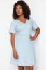Women's Style Plus Size Light Blue V-Neck Tencel Mini Denim Dress