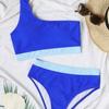 2024 European & American Color Block One-Shoulder High-Waist Bikini Swimwear