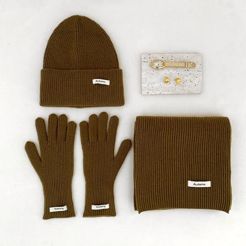 

Solid color knitted hat scarf gloves three-piece knitted imitation cashmere wool scarf red Christmas hat set