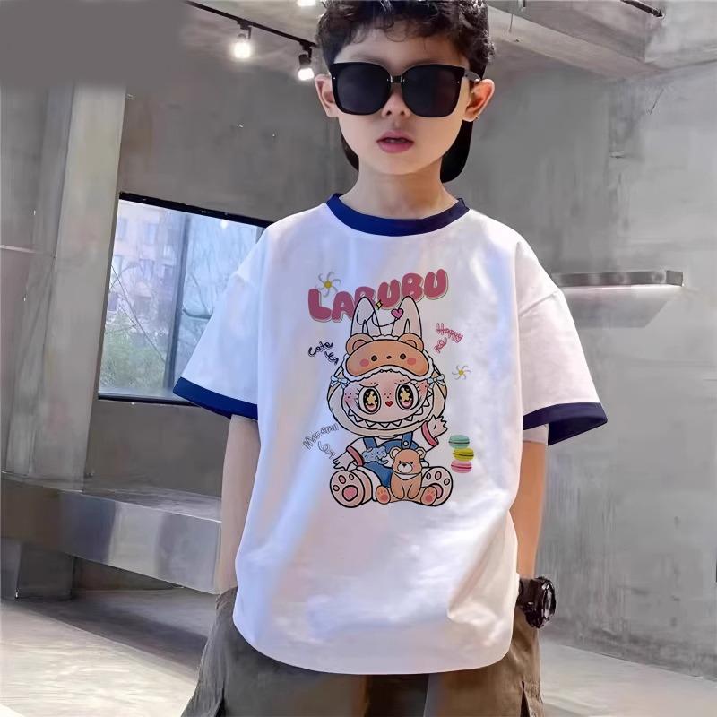 Cartoon Graphic Kids Adult Labubu Printed T-shirt Summer Men and Women's Fashion Boy Short Sleeved T-shirt Top Pullover