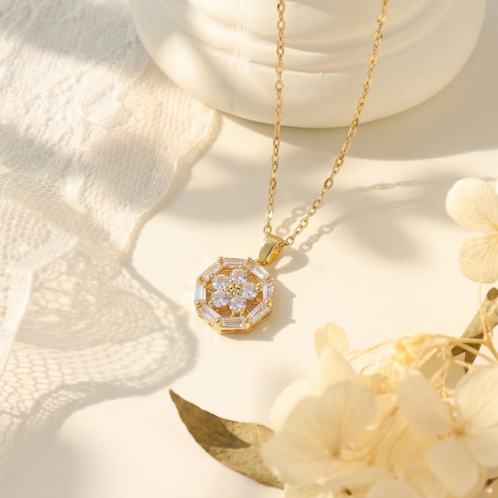 Korean Titanium Steel Necklace with Rotatable Windmill Pendant & Zirconia Pearl Clavicle Chain for Women