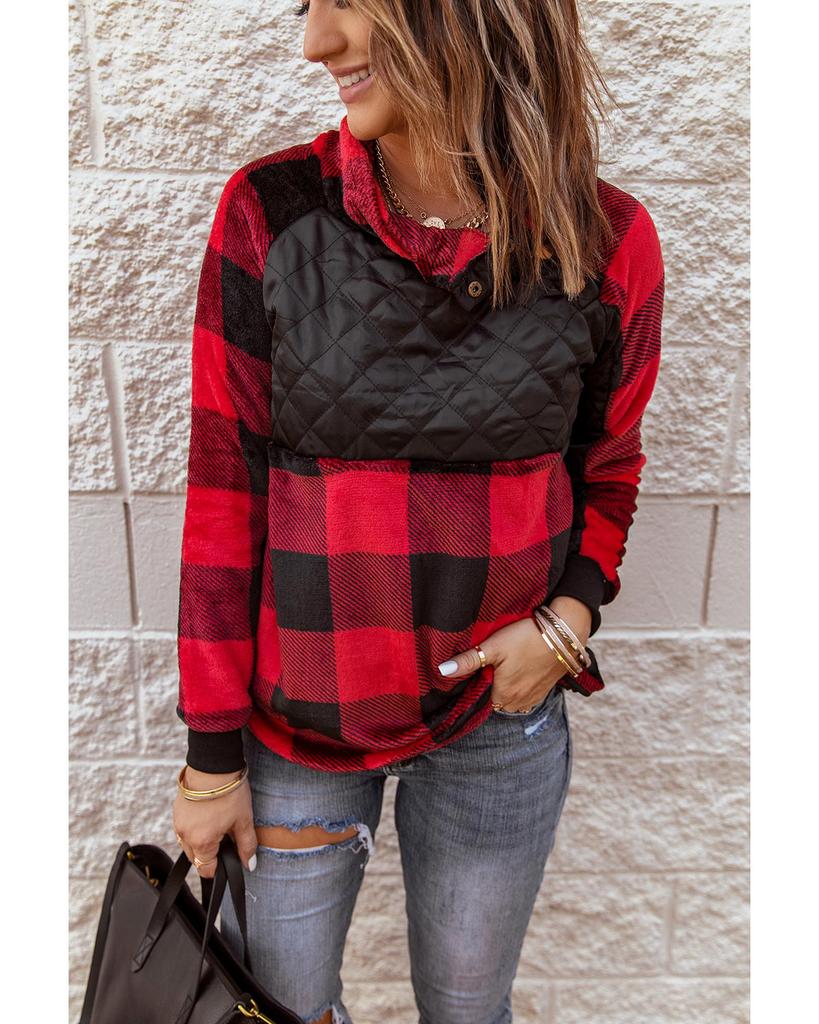 Azura Exchange Plaid Paneled Sweatshirt