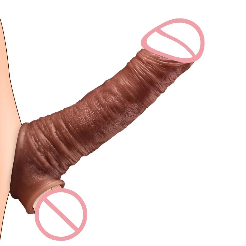 Reusable Penis Sleeve Enhance Dick Erection Delayed Ejaculation Trainer 2 In 1 Silica Gel Semen Lock Ring For Men Adult Sex Toy