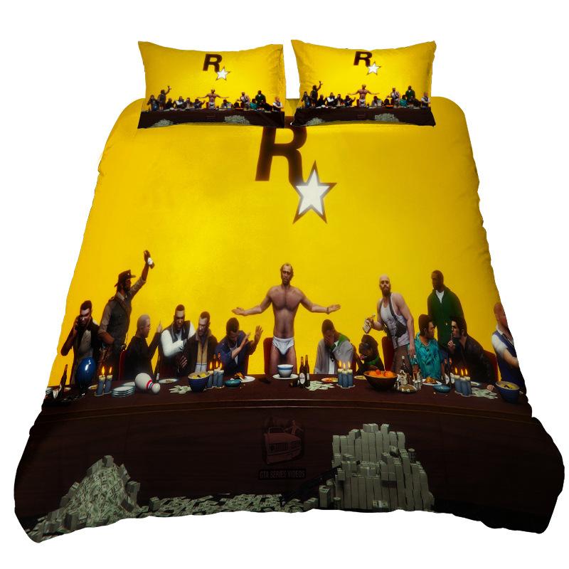 Grand Theft Auto Five V 3d Sängklädesset Påslakan Set med Örngott Au Eu Us Twin Full Queen King Size Sängkläder Sänglinne