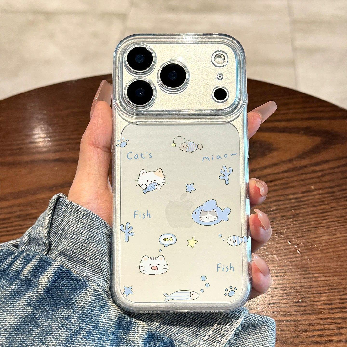 

Blue Little Fish Cat Soft Case for Apple iPhone 12, 13 Pro, 14, 15, 16, 17 Pro Max - Transparent & Exquisite. iPhone 16 Pro