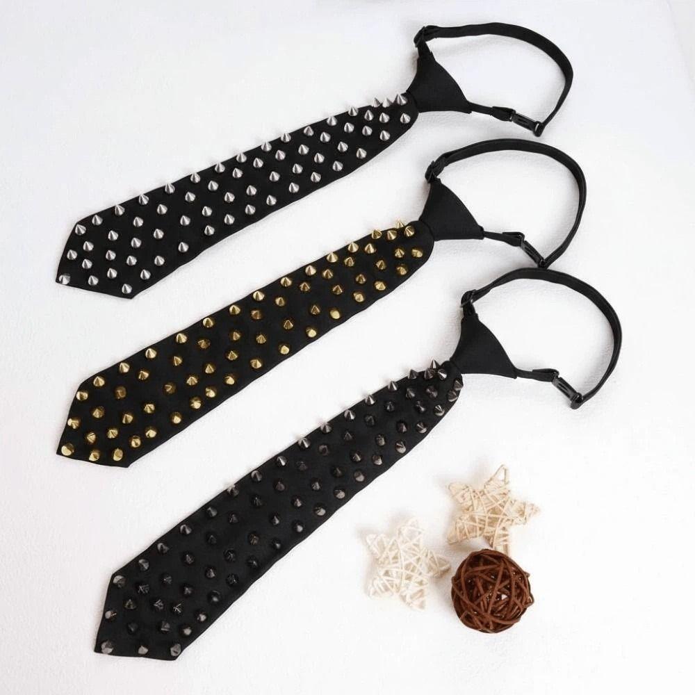 Locomotive Style Rivet Tie Black Choker Punk Style Long Necktie Collares Geometric Pre-tied Tie Cool Girls / Boys