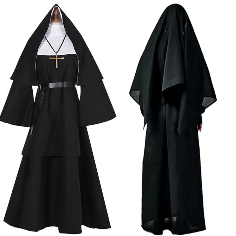 Halloween nonne cosplay kostyme Tradisjonelt voksen Valak svart religiøs drakt dress Halloween fest demon nonne ytelse klær