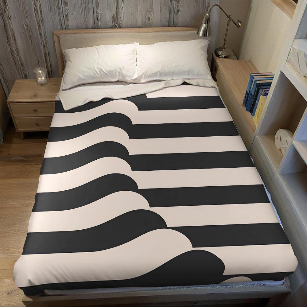 Black-White Wave Flannel Blanket Warm Soft Halloween Christmas Couch Warm Cozy Decorative Decor Gift for All Season